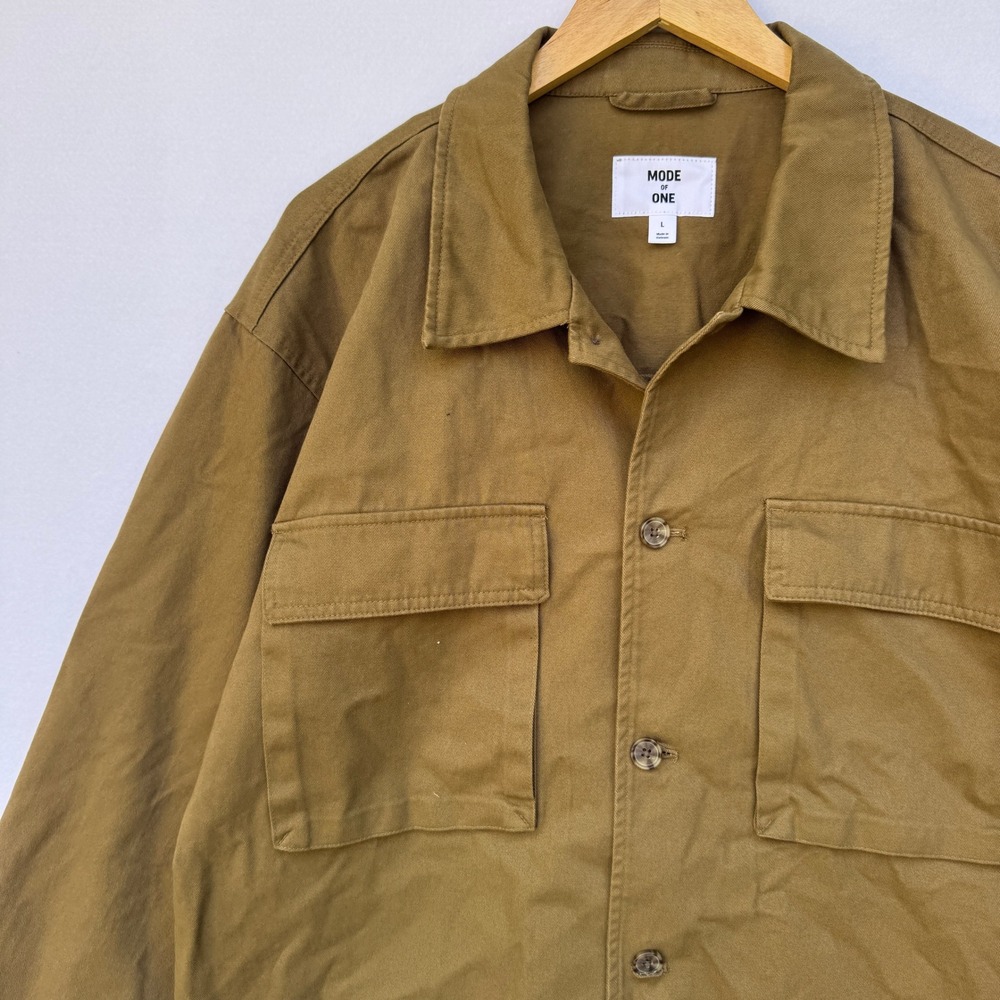 Mode of One Mens Relaxed Fit Utility Shirt Jacket Army Brown Cotton Large NEW - Picture 7 of 13